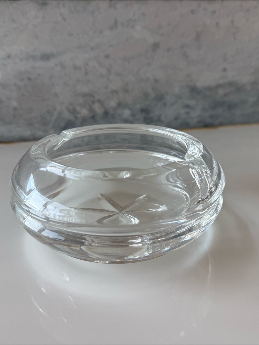 Mouth Blown Crystal Ashtray with Polished Round Bowl - Picture 1 of 6